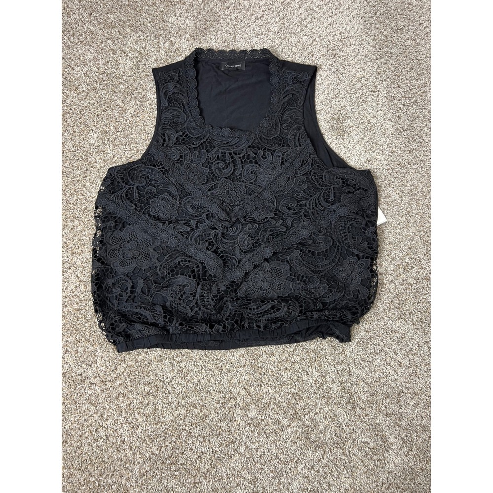 Calligraphie Womens Black Floral Lace Overlay Sleeveless Blouson Top XL NWT